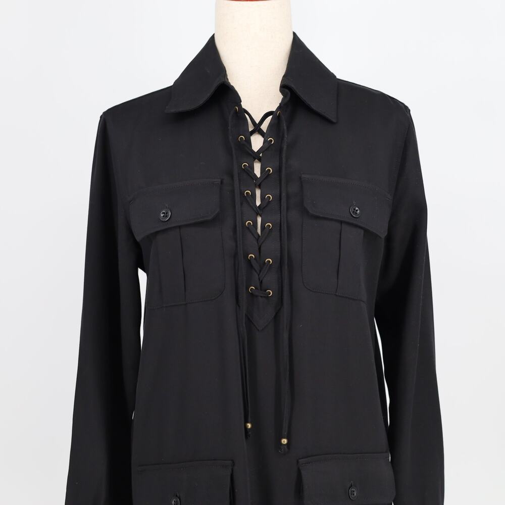 Lauren Ralph Lauren Women Black Lyocell Twill Lace-Up Placket Dress Size 4 - Picture 5 of 10